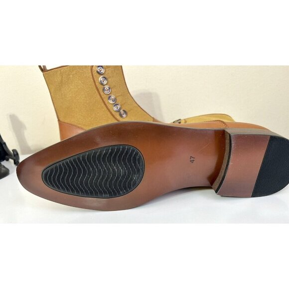 Mens 12 Two Tone Leather Button Boots 1920s Style zip Leather Suede Natbee - Picture 9 of 16